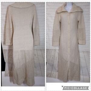 Mystique Boutique Ivory Cream Knit Maxi Long Cardigan Sweater